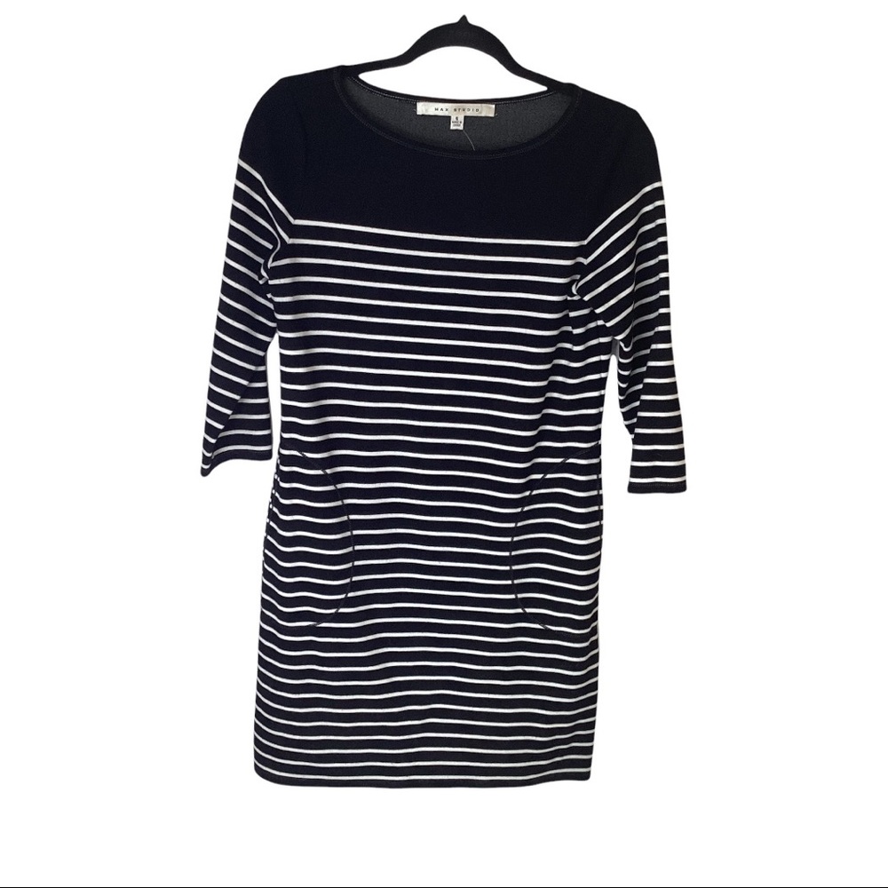 Max Studio Dress‎ Black White Stripe Casual 3/4 Sleeve Small
